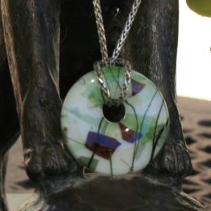 Dichroic glass green pendant